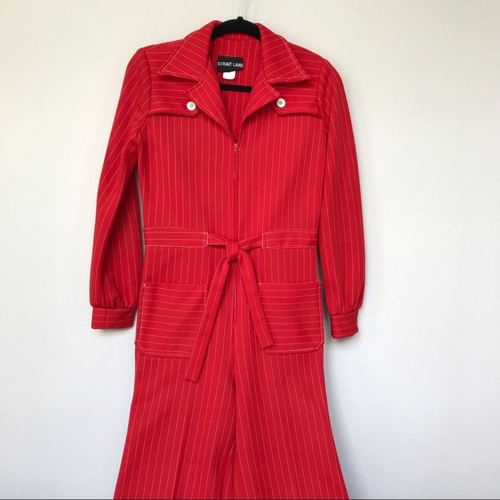Strait Lane Vintage Red Stripe Jumpsuit 60s 70s Size 8 - Picture 3 of 11